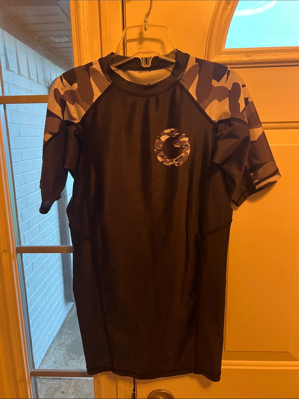 Gold BBJ Black Rash Guard Compression with Gray Camouflage Sleeves - Picture 4 of 5